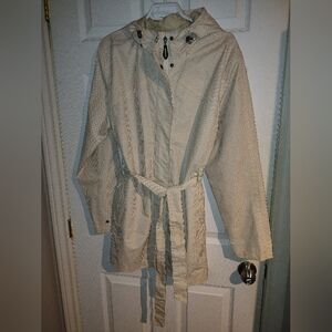 Women's Light Beige Hooded Trench Coat with Tie Belt